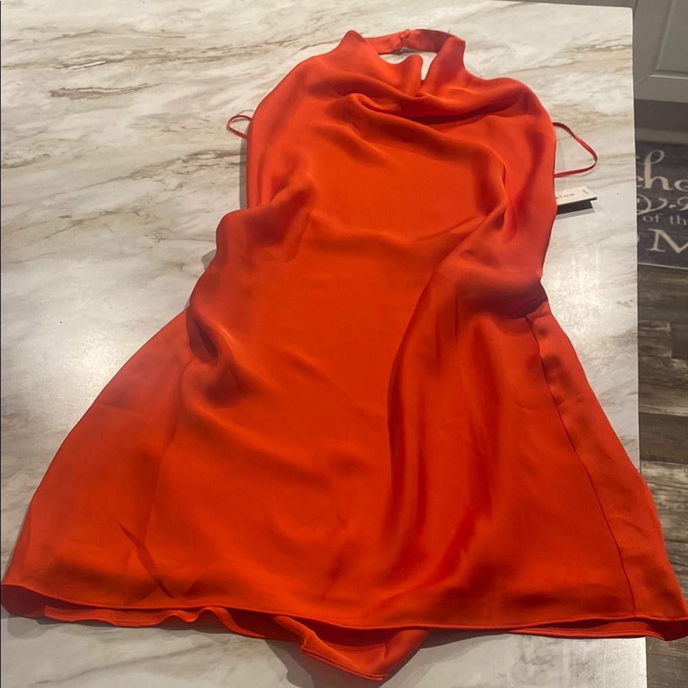 Babaton Orange Red Halter Sheath Mini Dress